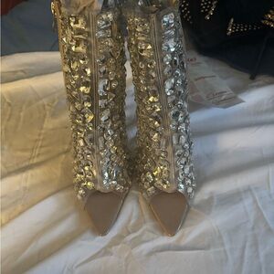 Embellished Silver Women's Boots